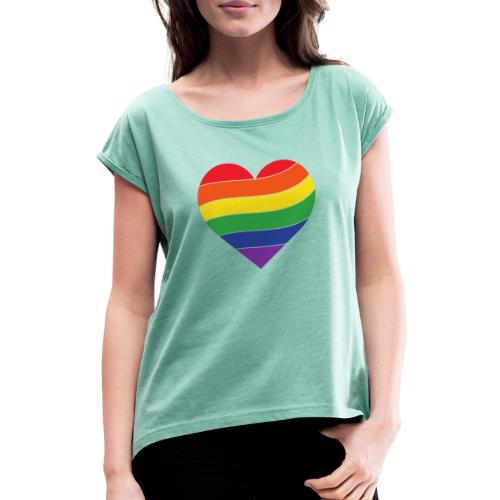 Regenbogen Herz | Pride - Frauen T-Shirt mit gerollten Ärmeln
