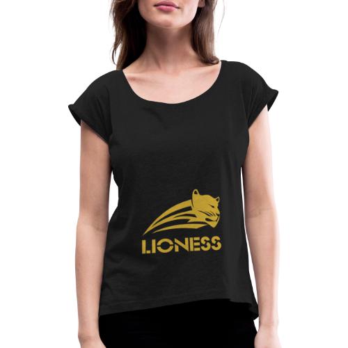 LIONESS Spreadshirtlogo (GOLD) - Frauen T-Shirt mit gerollten Ärmeln