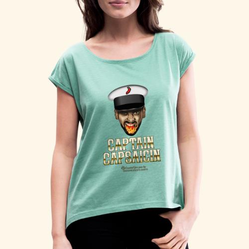Captain Capsaicin Chili T-Shirt - Frauen T-Shirt mit gerollten Ärmeln