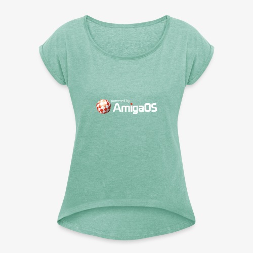 PoweredByAmigaOS white - Women's T-Shirt with rolled up sleeves