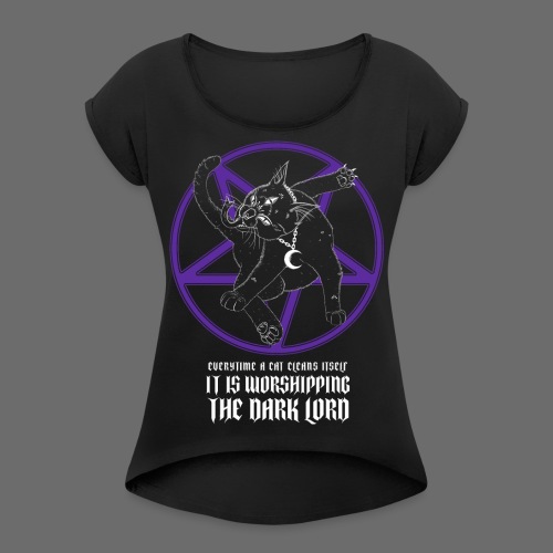 Cat Dark Lord Worship - Frauen T-Shirt mit gerollten Ärmeln