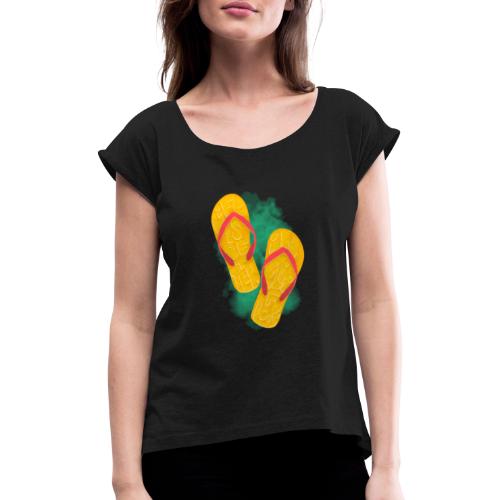 Flip Flops - Frauen T-Shirt mit gerollten Ärmeln
