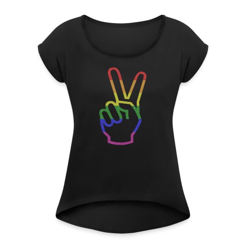 Peace-Hand-Used-Look - Frauen T-Shirt mit gerollten Ärmeln