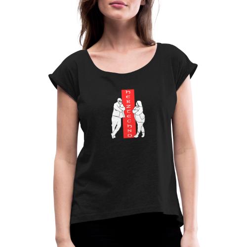 HerzTechno Couple Logo - Frauen T-Shirt mit gerollten Ärmeln