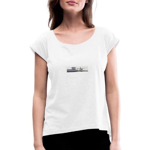 Es läuft Geschichte (Weiße Schrift) - Frauen T-Shirt mit gerollten Ärmeln