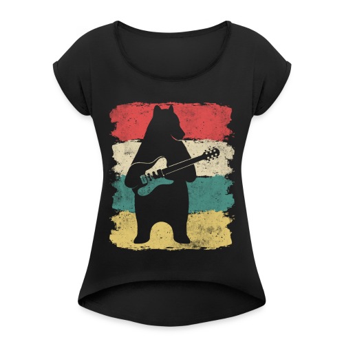 E Gitarre Bär Retro Rock Musik - Frauen T-Shirt mit gerollten Ärmeln