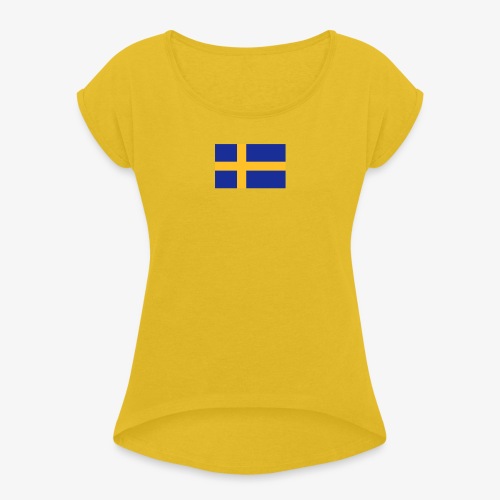 Svenska flaggan - Swedish Flag - T-shirt med upprullade ärmar dam
