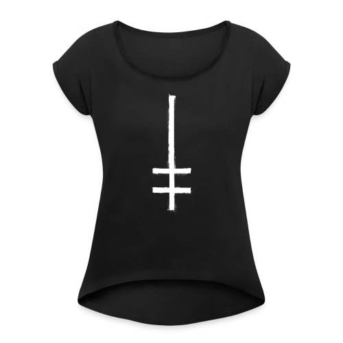 symbol cross upside down 1 - Women's T-Shirt with rolled up sleeves