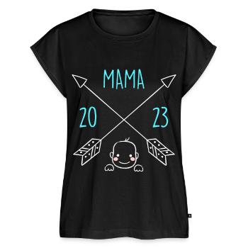 Mama 2023 schwanger mit Mädchen Junge Super Mama - Frauen Premium Bio Top - Schwarz - Vorne - AI Model Female 172 light (172cm)