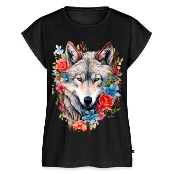 Wolf with Flowers Girls - Women’s Premium Organic Top - black - Front - AI Model Female 172 light (172cm)