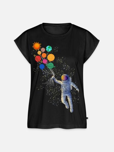 Astronaut And Planetbaloons - Frauen Premium Bio Top - Schwarz