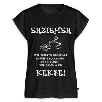 Erzieher Kaffee Kekse Spruch – Kindergarten - Frauen Premium Bio Top - Schwarz - Vorne - AI Model Female 172 light (172cm)