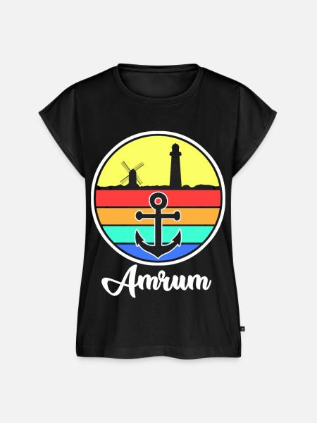 Amrum Retro Windrad Leuchtturm - Frauen Premium Bio Top - Schwarz