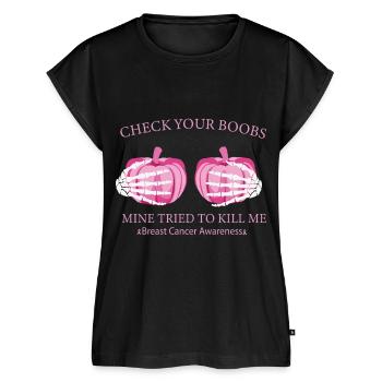 Check Your Boobs Breast Cancer Pumpkin - Women’s Premium Organic Top - black - Front - AI Model Female 172 light (172cm)