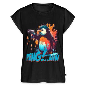 Pen..guin Pinguin mit Pistole - Frauen Premium Bio Top - Schwarz - Vorne - AI Model Female 172 light (172cm)