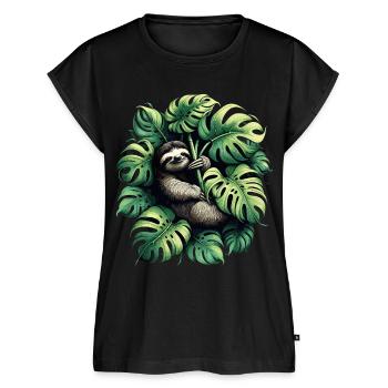 Monstera deliciosa Faultier Geschenk - Frauen Premium Bio Top - Schwarz - Vorne - AI Model Female 172 light (172cm)