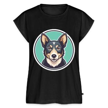 Dansk Svensk Gårdhund Hunderace Cartoon Kawaii - Dame Premium økologisk top - sort - Foran - AI Model Female 172 light (172cm)