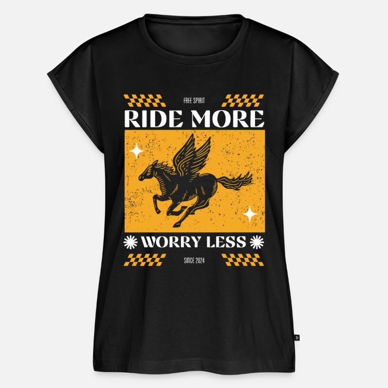 Ride More Worry Less – Pegasus Retro Design - Women’s Premium Organic Top - black
