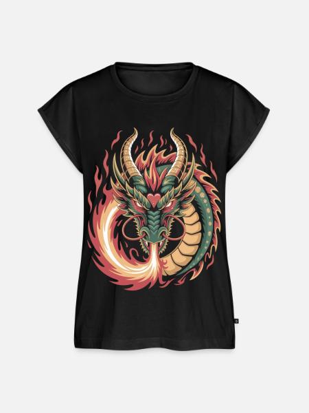 Feuriger Drache mit stylischer Linienführung - Frauen Premium Bio Top - Schwarz