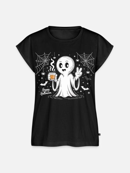 Schauriger Geist mit Halloween-Logo - Frauen Premium Bio Top - Schwarz