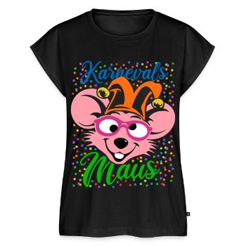 Karnevals Maus | Big Face Kostüm Verkleidung - Frauen Premium Bio Top - Schwarz - Vorne - AI Model Female 172 light (172cm)