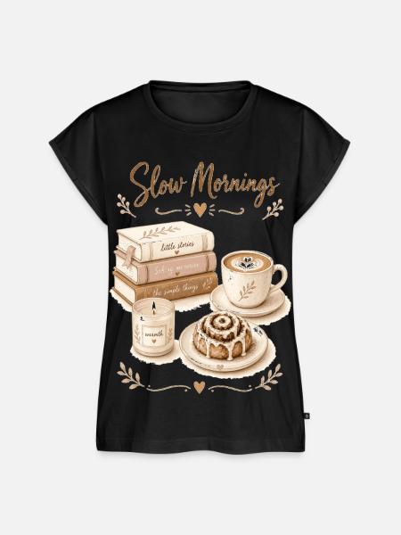 SlowMornings Kaffee & Bücher - Frauen Premium Bio Top - Schwarz