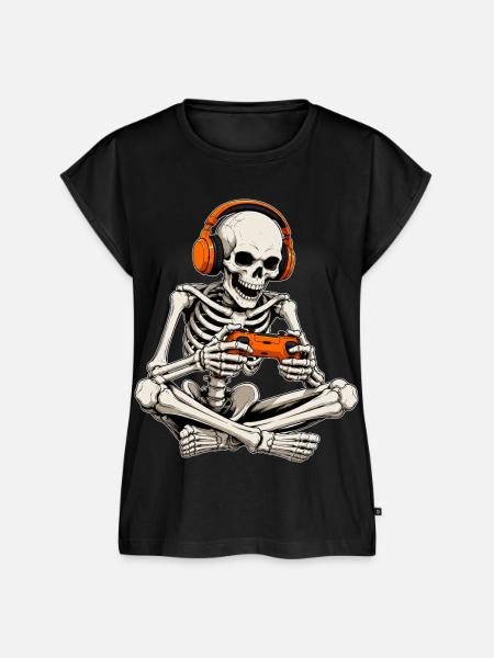Gaming Skeleton mit Controller - Frauen Premium Bio Top - Schwarz