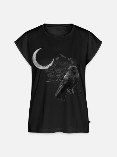 Rabe Mond Baum Gothic Pagan T Shirt - Frauen Premium Bio Top - Schwarz