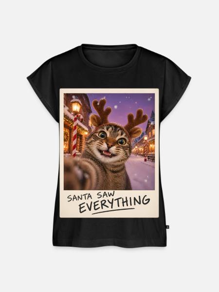 Santa Saw Everything Katze Selfie - Frauen Premium Bio Top - Schwarz