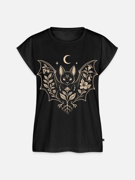 Fledermaus mit Blumen - Gothic Halloween - Frauen Premium Bio Top - Schwarz