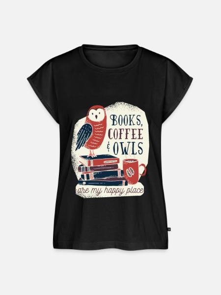 Bücher Kaffee und Eulen - Frauen Premium Bio Top - Schwarz