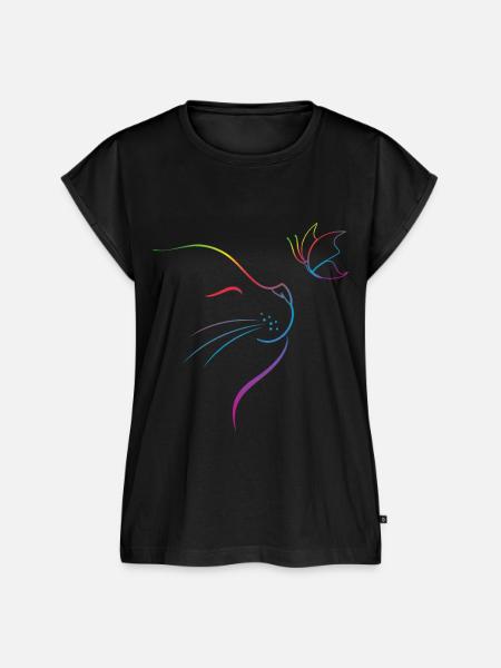 Katze mit Schmetterling - Frauen Premium Bio Top - Schwarz