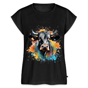 Eringer, vache d'hérens suisse - Haut bio Premium Femme - noir - Devant - AI Model Female 172 light (172cm)
