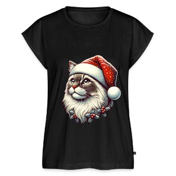 Schneefall Katze Weihnachtlich Weihnachtsmütze - Frauen Premium Bio Top - Schwarz - Vorne - AI Model Female 172 light (172cm)
