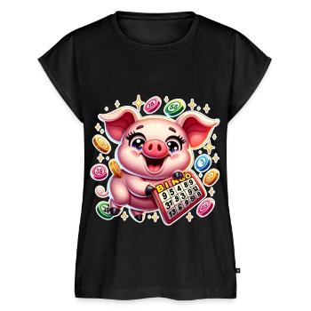 loto, cochon, bingo - Haut bio Premium Femme - noir - Devant - AI Model Female 172 light (172cm)