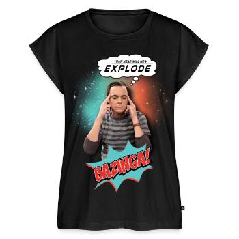 The Big Bang Theory Sheldon Explode Bazinga - Frauen Premium Bio Top - Schwarz - Vorne - AI Model Female 172 light (172cm)