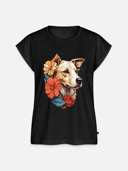 Hund mit bunten Blumen - Frauen Premium Bio Top - Schwarz