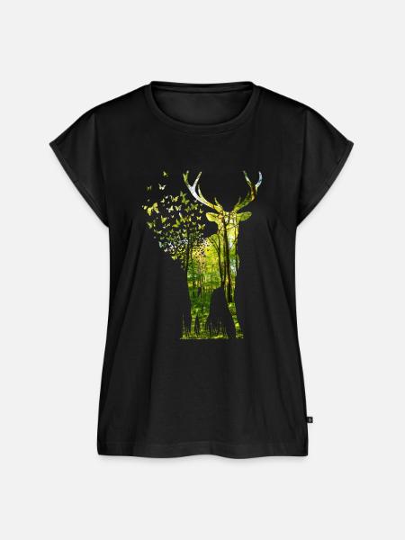 Hirsch Silhouette Wald Jäger - Frauen Premium Bio Top - Schwarz