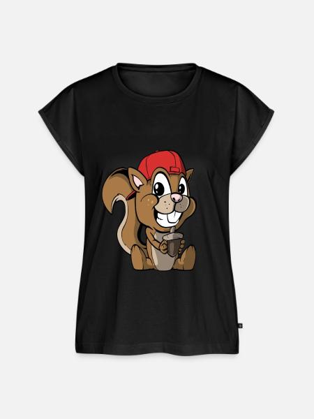 Niedliches Eichhörnchen mit Haselnuss - Frauen Premium Bio Top - Schwarz