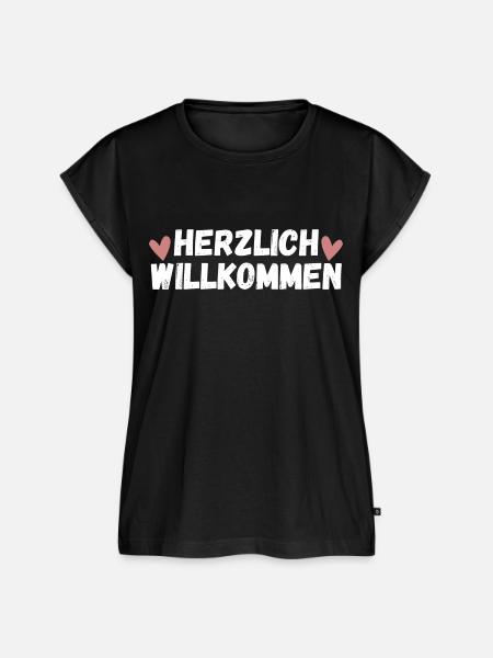Herzlich Willkommen Herz Liebe - Frauen Premium Bio Top - Schwarz