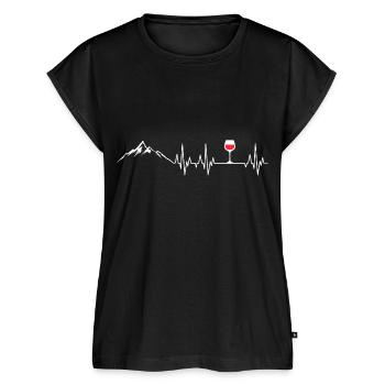 Berge und Wein Herzschlag Rotwein EKG Berg - Frauen Premium Bio Top - Schwarz - Vorne - AI Model Female 172 light (172cm)