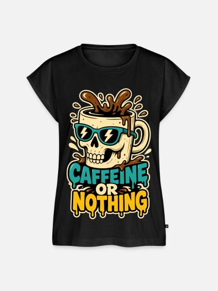 Kaffee-Totenkopf – Caffeine or Nothing - Frauen Premium Bio Top - Schwarz