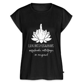 Lieblingsyogaübung: aufgehender Mittelfinger - Frauen Premium Bio Top - Schwarz - Vorne - AI Model Female 172 light (172cm)