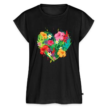 Hawaii Herz tropische Blumen Freundin Geschenk - Frauen Premium Bio Top - Schwarz - Vorne - AI Model Female 172 light (172cm)