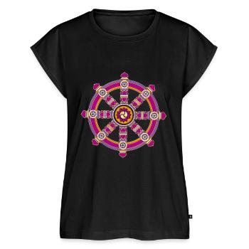 Dharma Rad, Chakra, Buddhismus, Glückssymbol, Yoga - Frauen Premium Bio Top - Schwarz - Vorne - AI Model Female 172 light (172cm)
