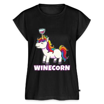 Einhorn Winecorn Unicorn Wein Getränk Alkohol Bunt - Frauen Premium Bio Top - Schwarz - Vorne - AI Model Female 172 light (172cm)
