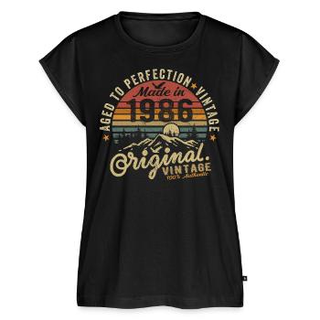 1986 Jahrgang Geburtstag Geburtsjahr 1986 Geschenk - Frauen Premium Bio Top - Schwarz - Vorne - AI Model Female 172 light (172cm)