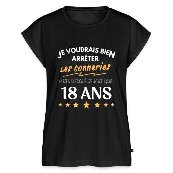 Arrêter les conneries 18 ans cadeau humour drole - Haut bio Premium Femme - noir - Devant - AI Model Female 172 light (172cm)