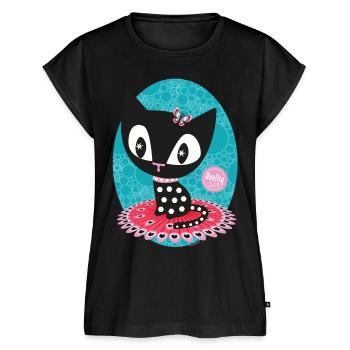 Pussy Deluxe Katze mit Schmetterling - Frauen Premium Bio Top - Schwarz - Vorne - AI Model Female 172 light (172cm)