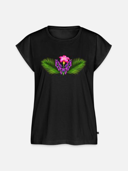 Kleidung mit Blumen - Frauen Premium Bio Top - Schwarz